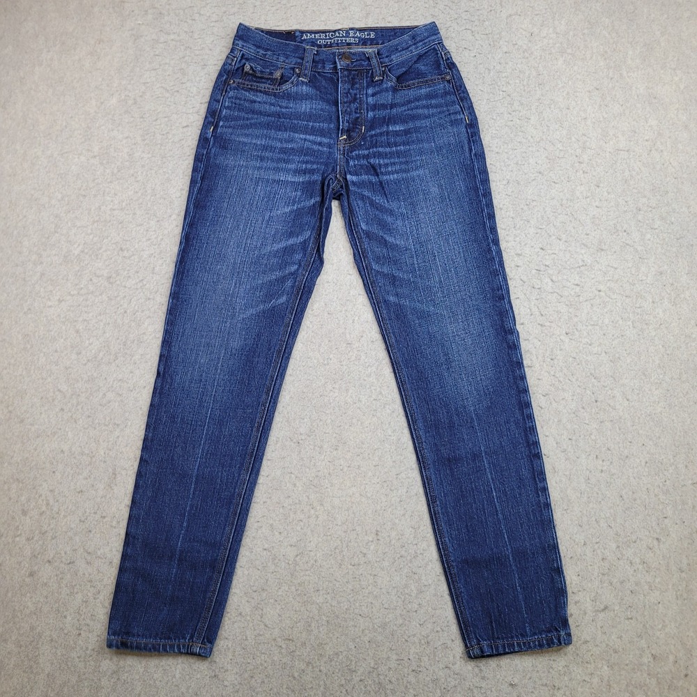 American Eagle Outfitters Vintage Hi-Rise Blue Dark Wash Stretch 25x27 Whiskered